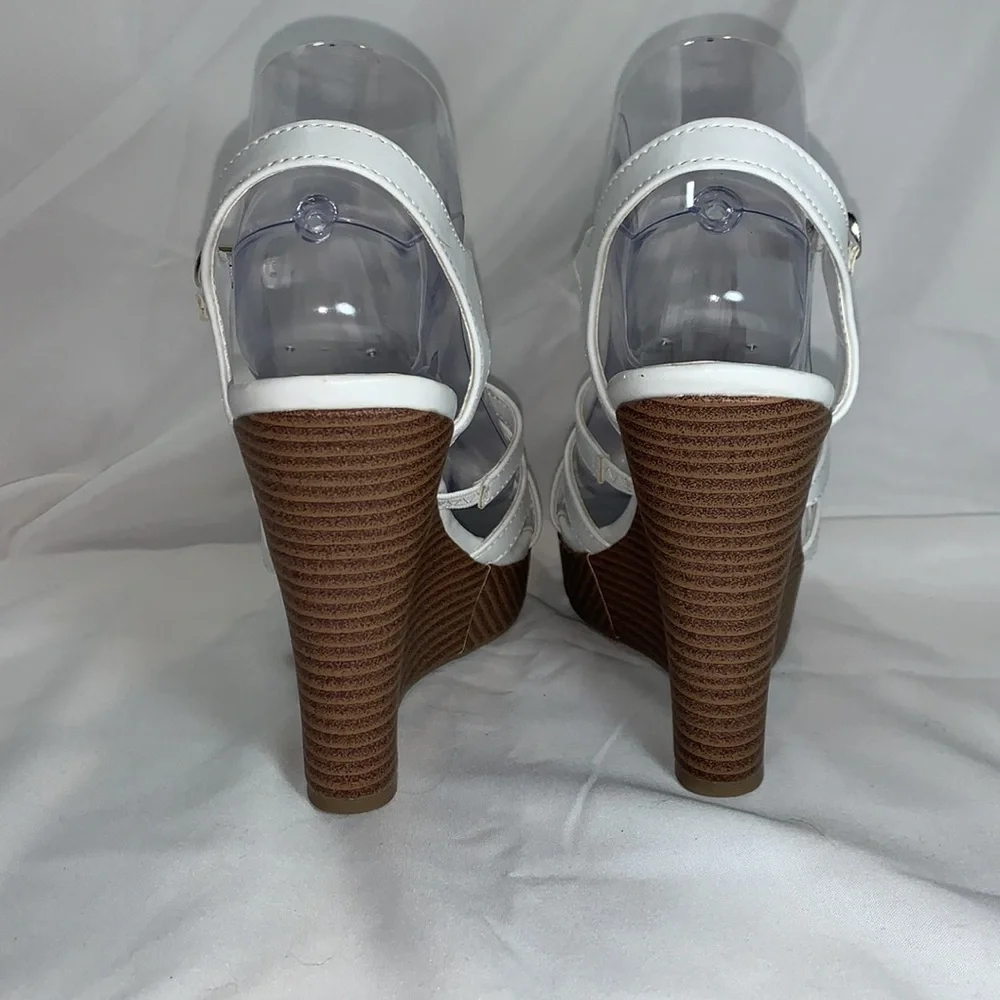 Jasmin White Wedge Strappy Sandal.